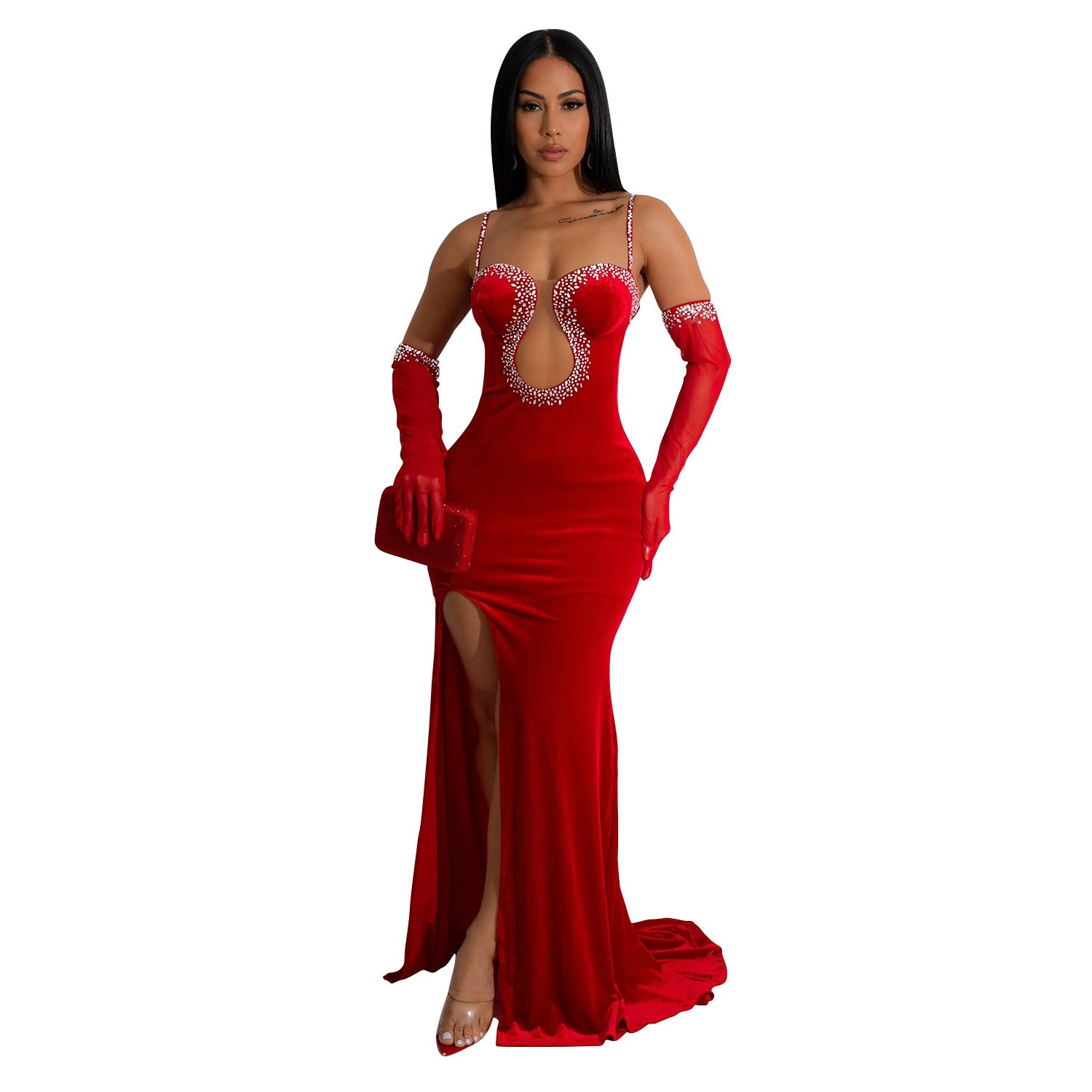 Women Solid Sexy Strapless Beaded Maxi Dress 11