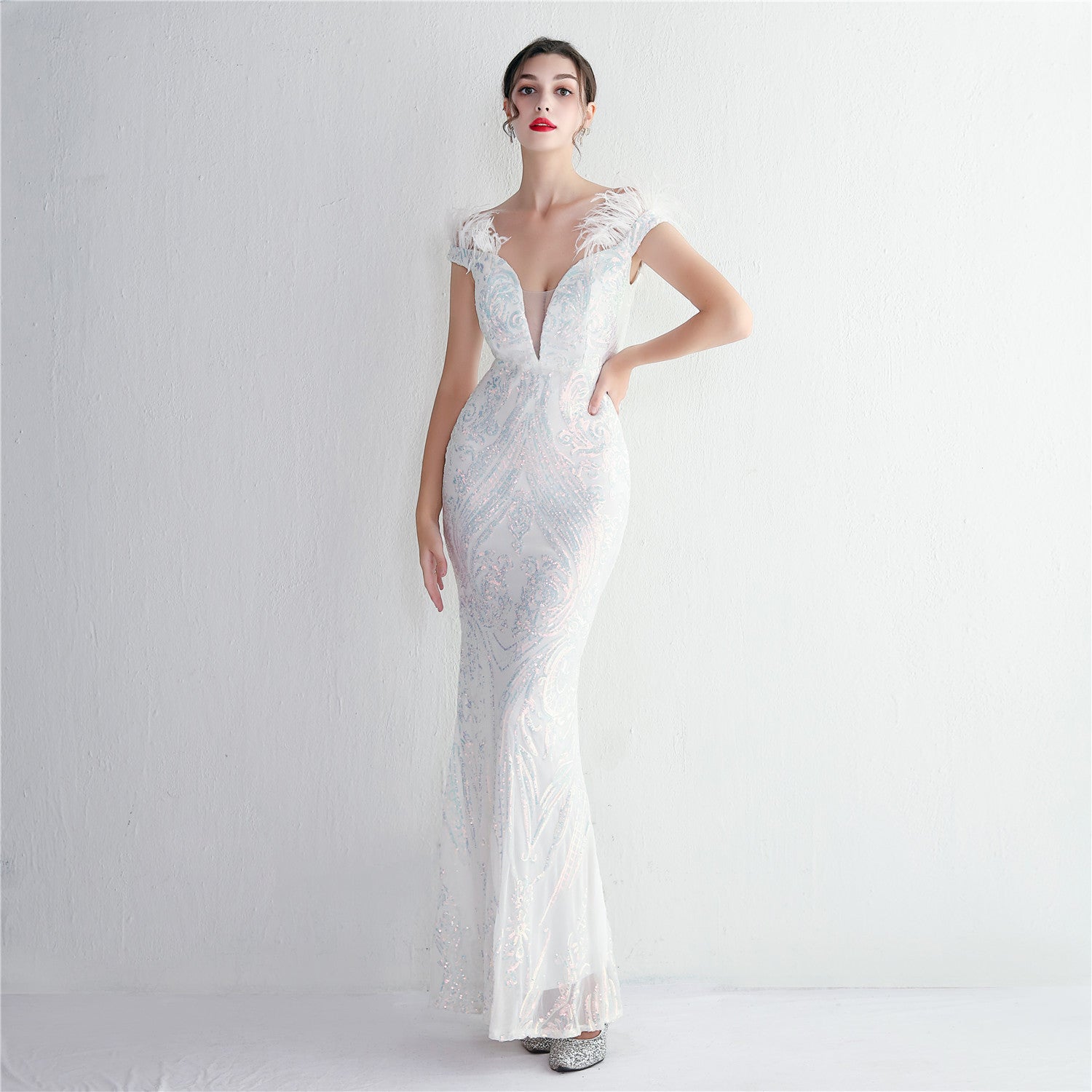 sequins Plus Size Fat Size Costume Formal Party Evening Dress 7