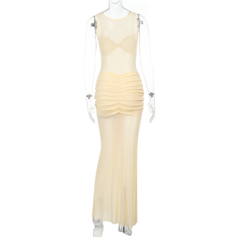 Women Mesh Fishtail Ribbon Bodycon Sundress 9