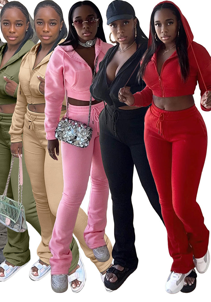 Women Hoodies and Bell Bottom Pants Two-Piece Set