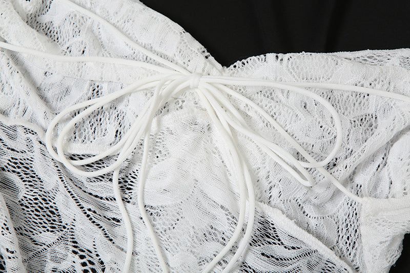 Summer Women's Sexy Lace See-Through Irregular Strapless Dress 18