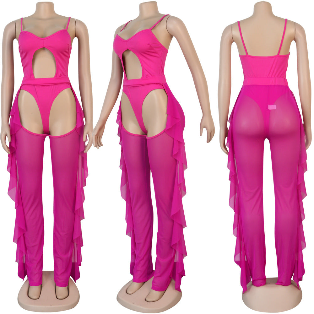 Women Sexy Solid Mesh Swimwear Two-piece Set 19