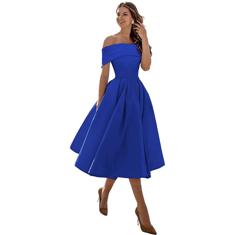 Elegant Off Shoulder Solid Color A-line Party Dress（Processing time need 3-6 days）