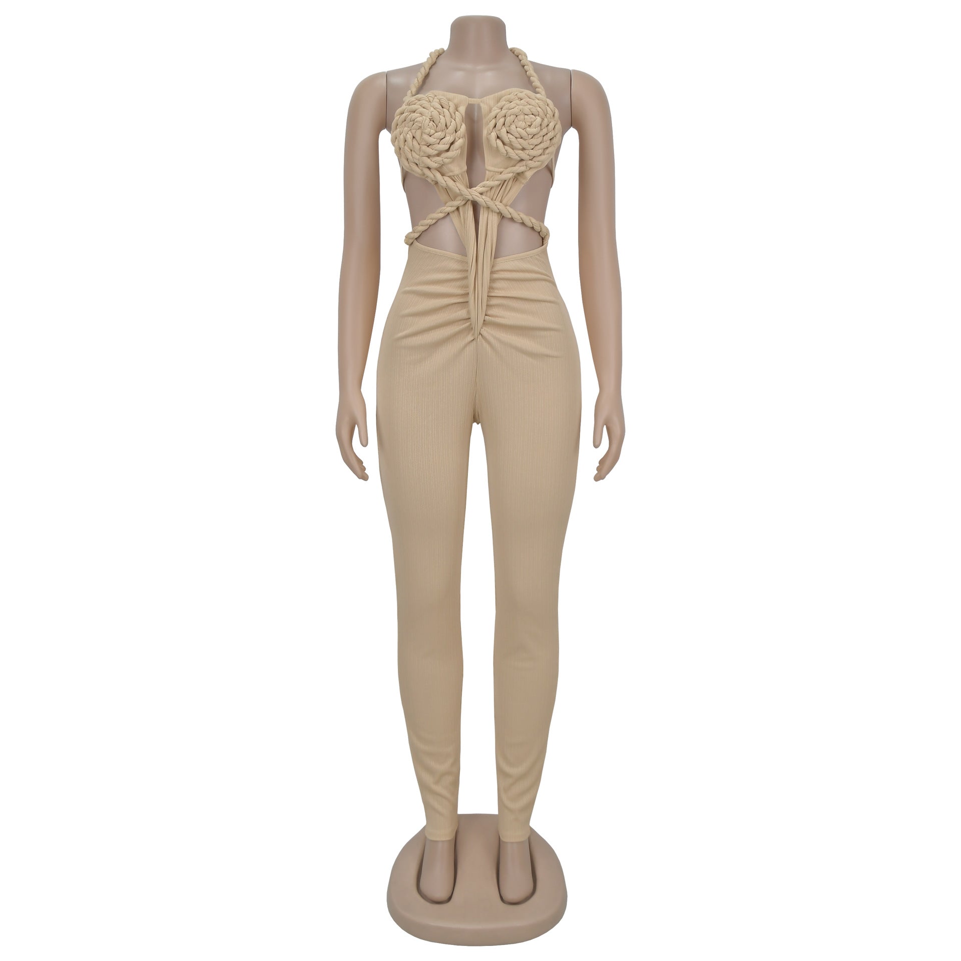 Women Sexy Casual Halter Neck Backless Solid Jumpsuit 10