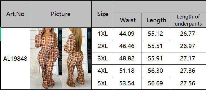 Plus Size Women's Autumn Fashion Long Sleeve Plaid Print Casual Jumpsuit 8