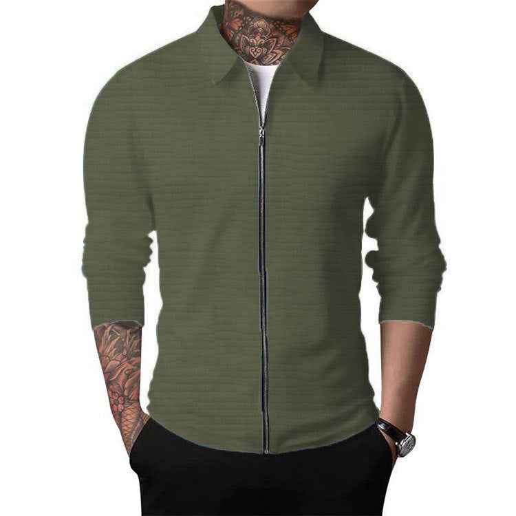 Men's Autumn Long Sleeve Turndown Collar Casual Waffle Jacket 9