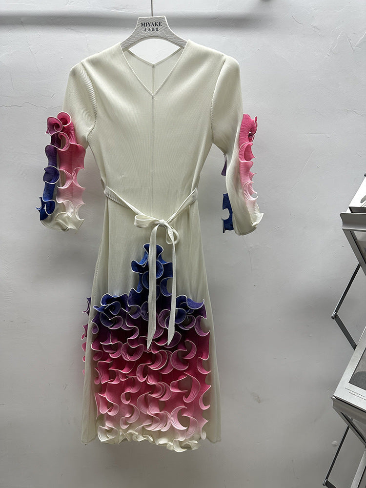 Africa Plus Size Dress Fashion Rainbow Ruffle Chic Elegant Slim Fit Midi Dress 14