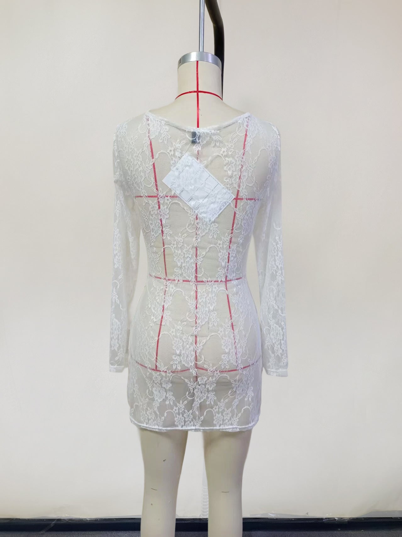 Sexy Slim Waist Lace Long Sleeve Low-Back Bodycon Dress 7