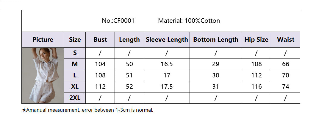 Spring Pajamas Women Double Crepe Cotton Heart Print Turndown Collar Half-Sleeve Shirt Slit Shorts Home Clothes 10