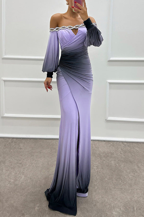 Women Long Sleeve Off Shoulder Print Dress 12