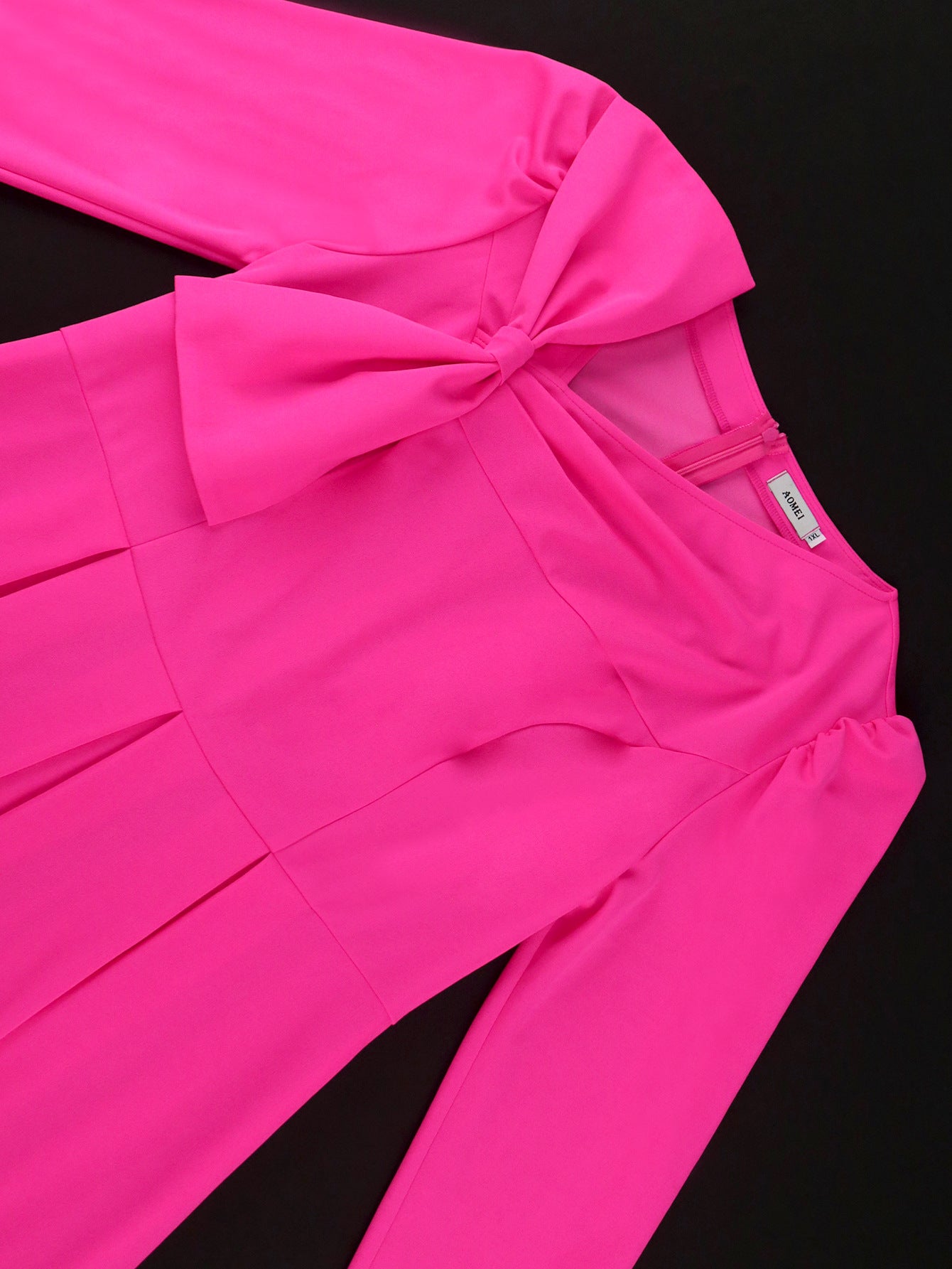 Plus Size Women Autumn Formal Party Party Elegant Bow Long Sleeve Dress 7