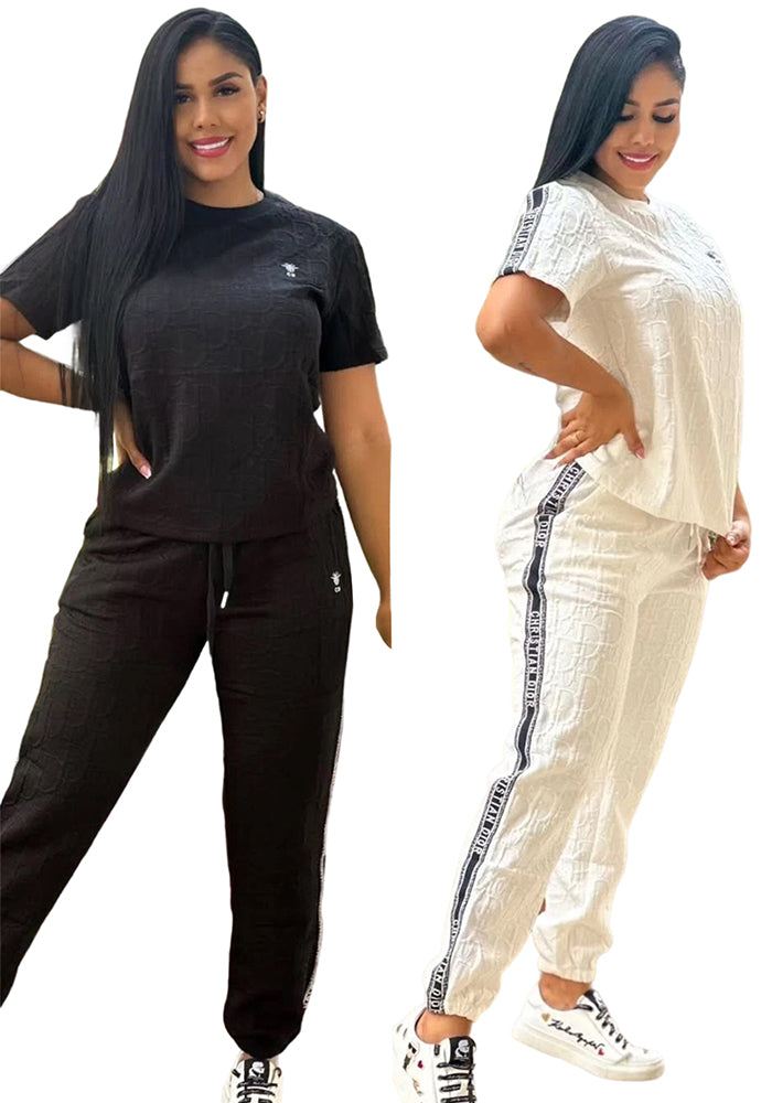 Women Casual Short-Sleeved Top and Pants Two-Piece Set