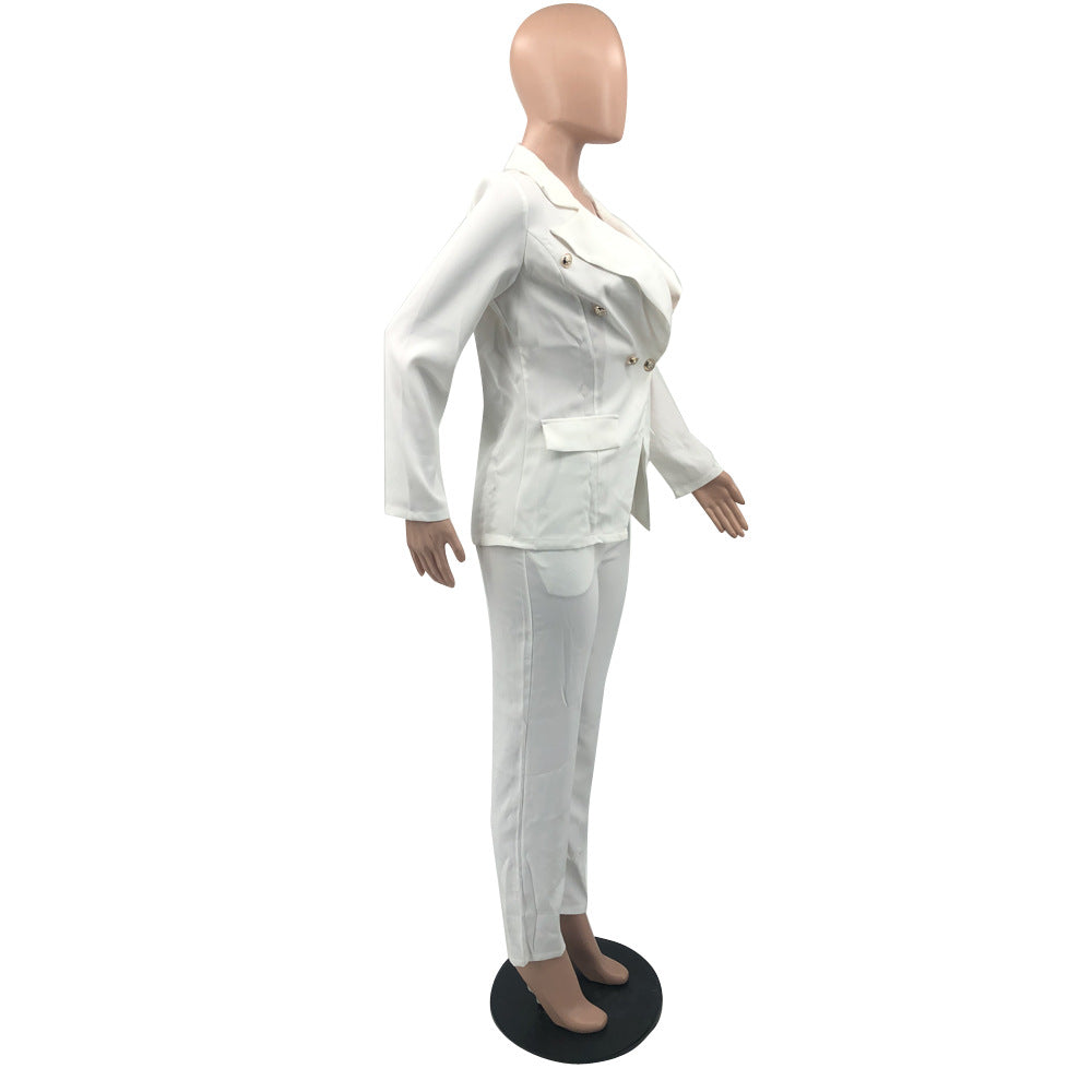 Women Fall/Winter Turndown Collar Blazer + Pants Two-Piece Set 33