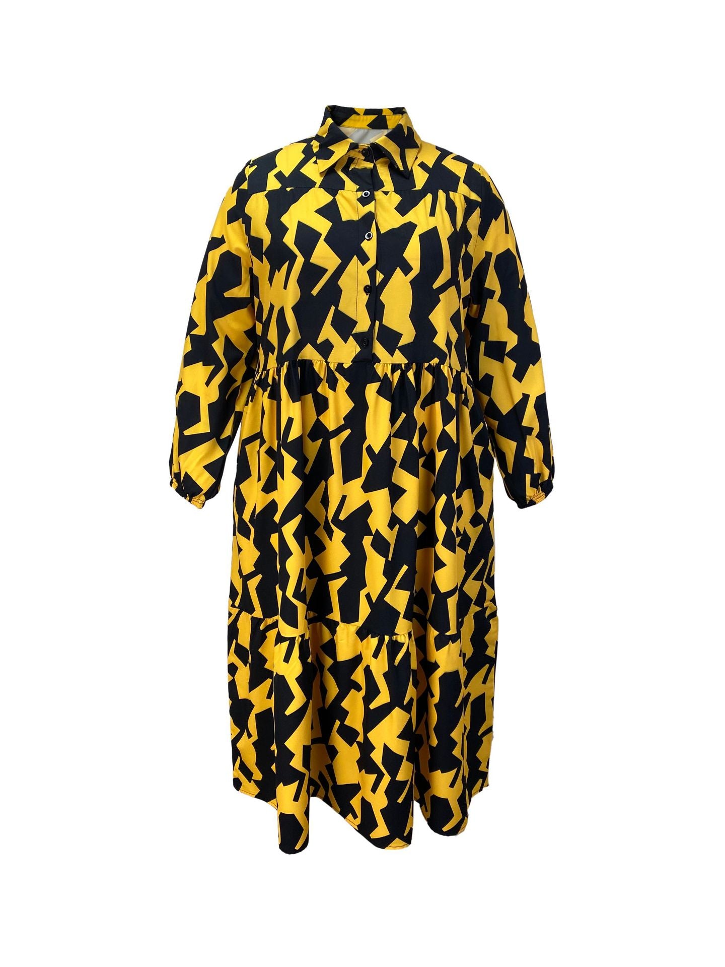 Fashionable Long Sleeve comfortable Slim Waist Loose Plus Size Printed Dress 3