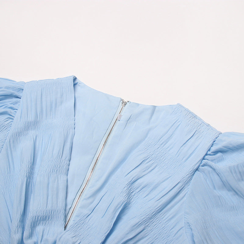 Women's Spring Trend Sexy Deep V Neck Open Waist Puff Sleeve Short Dress 8