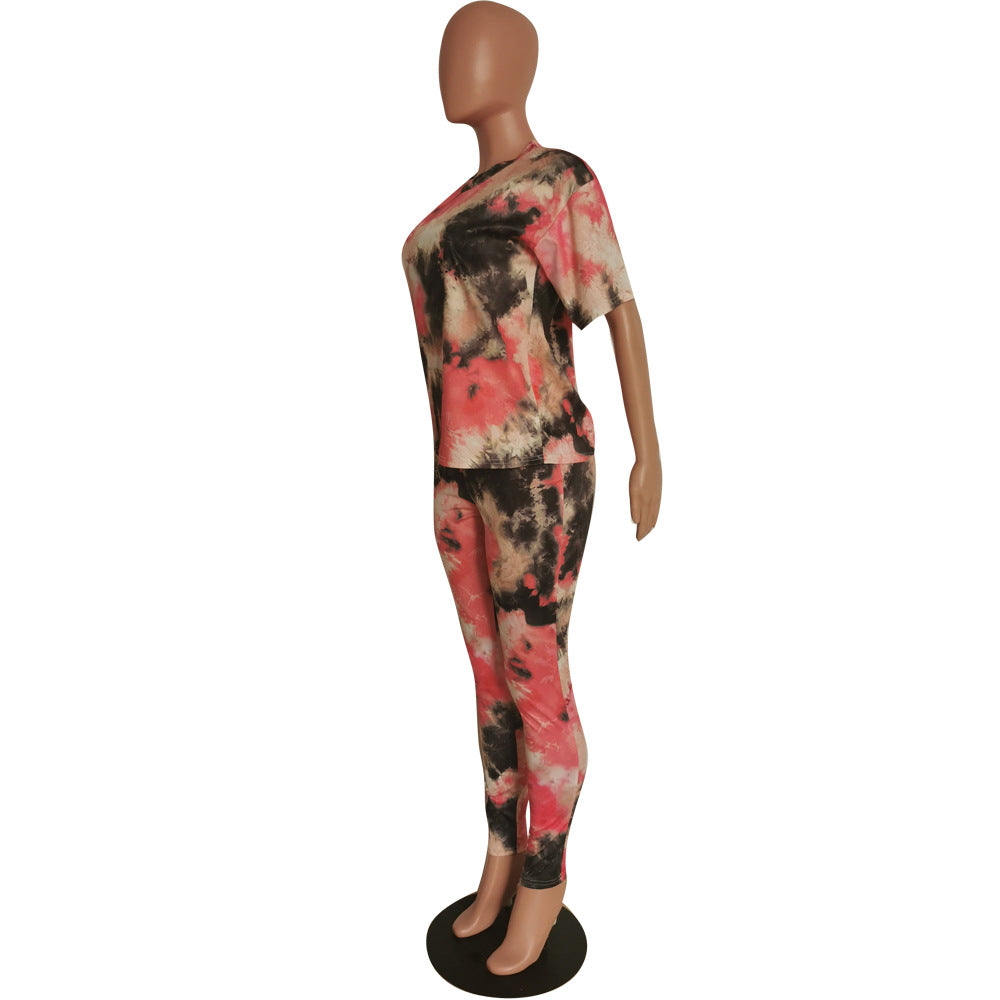 Women's Fashionable casual printed loose T-shirt and trousers two-piece set 7