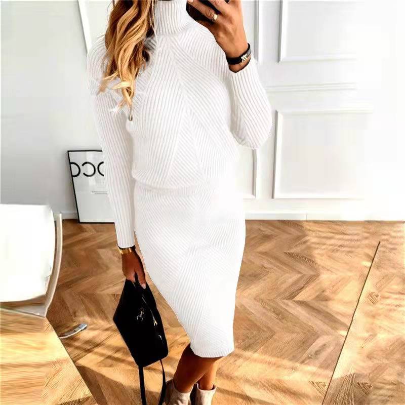 Women turtleneck knitting Solid sweater and Skirt two-piece set 26