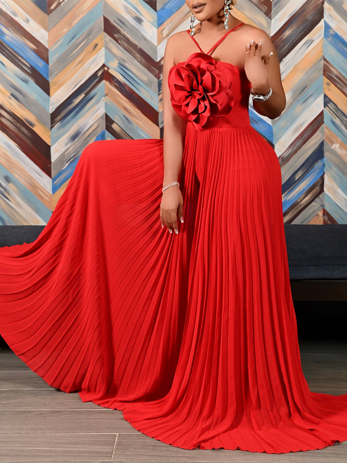 Women's Summer Halter Neck Flower Solid Color Wide Leg Plus Size Jumpsuit 7