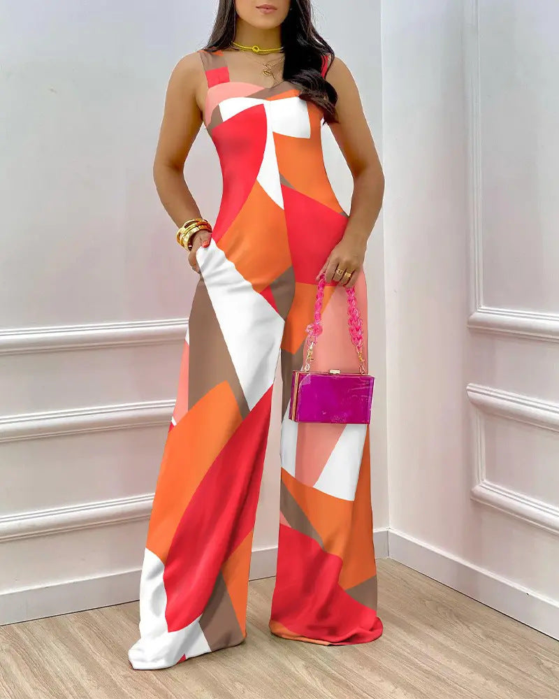 Trendy Print Fashion Wide Strap Jumpsuit Women 7