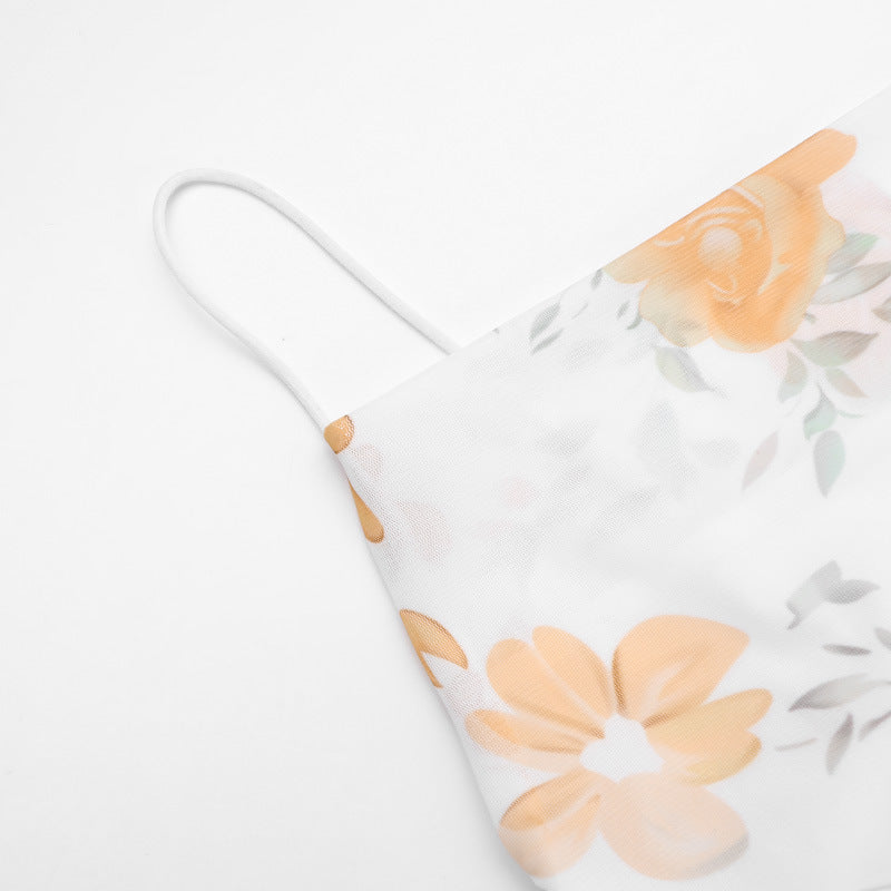 Spring Summer Mesh Printed Strap Slim Dress 13