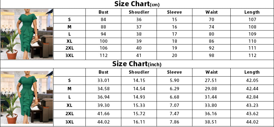 Plus Size Women Short Sleeve Solid Bodycon Ruffled African Dress 8