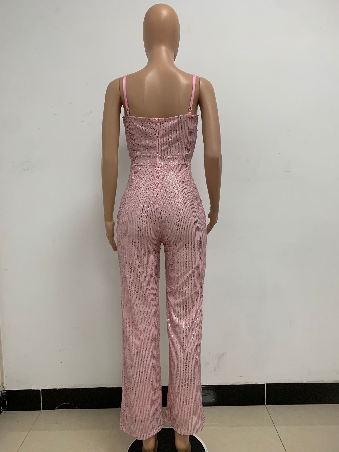 Deep V Neck Low Back Sleeveless Chic Sequined Straps Elegant Women's Party Jumpsuit 63