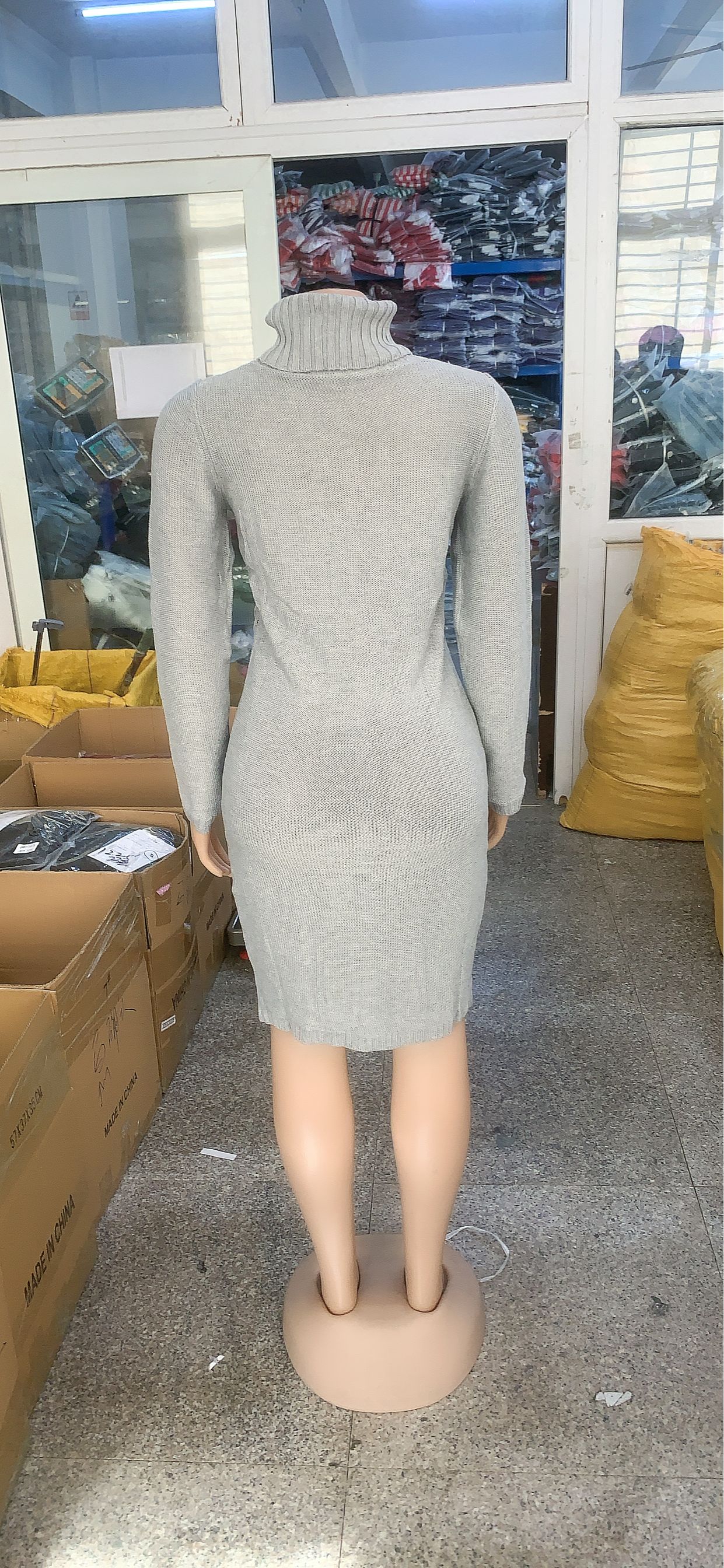 Women Sexy Solid Round Neck Sweater Dress 14