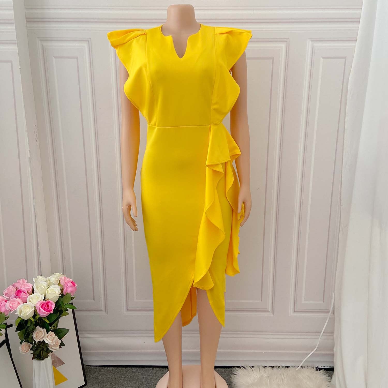 Plus Size Women Solid Irregular Slit Formal Party Dress 13