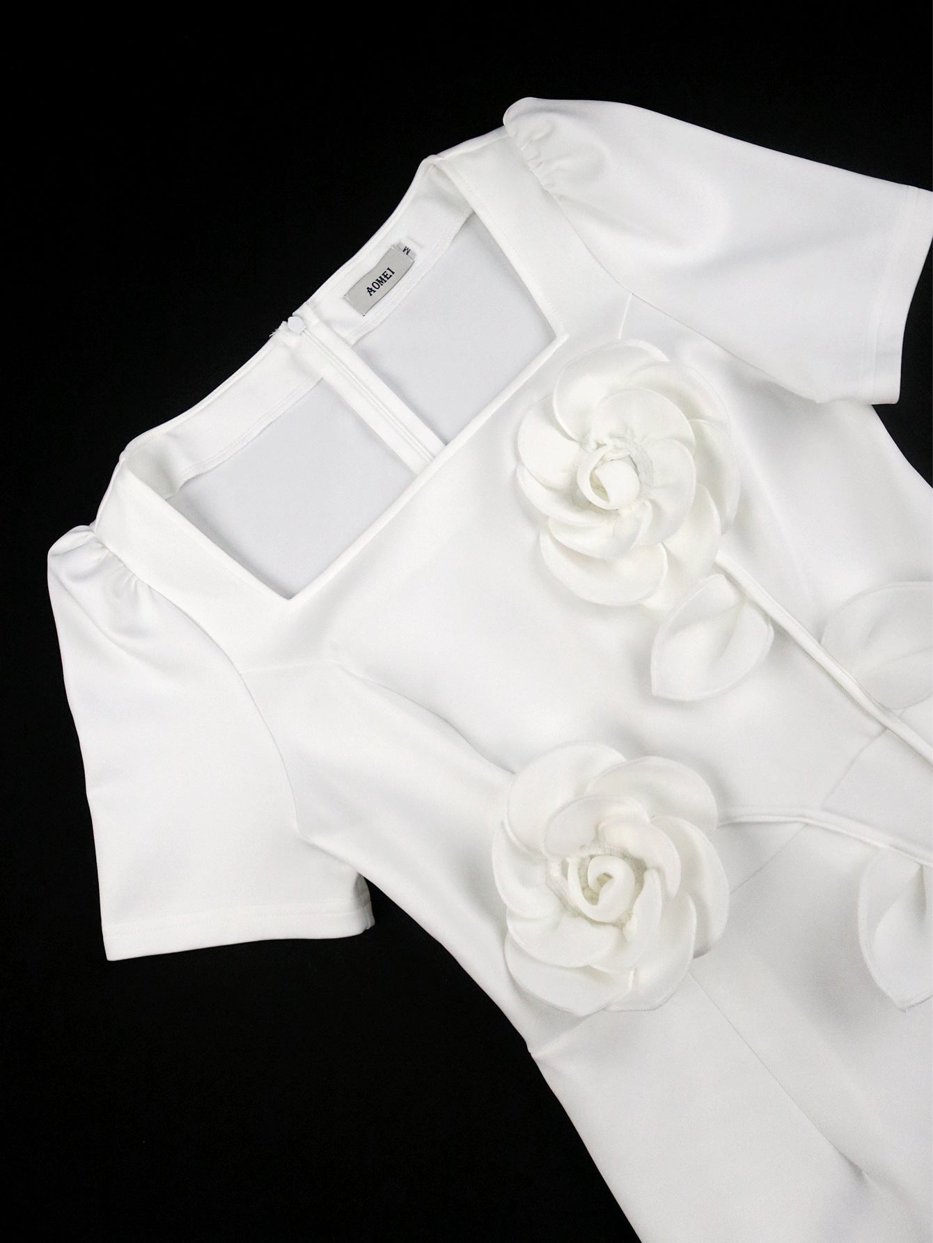 Elegant Square-Neck Ruffle High-Waist Bodycon Flower Formal Party Dress 18