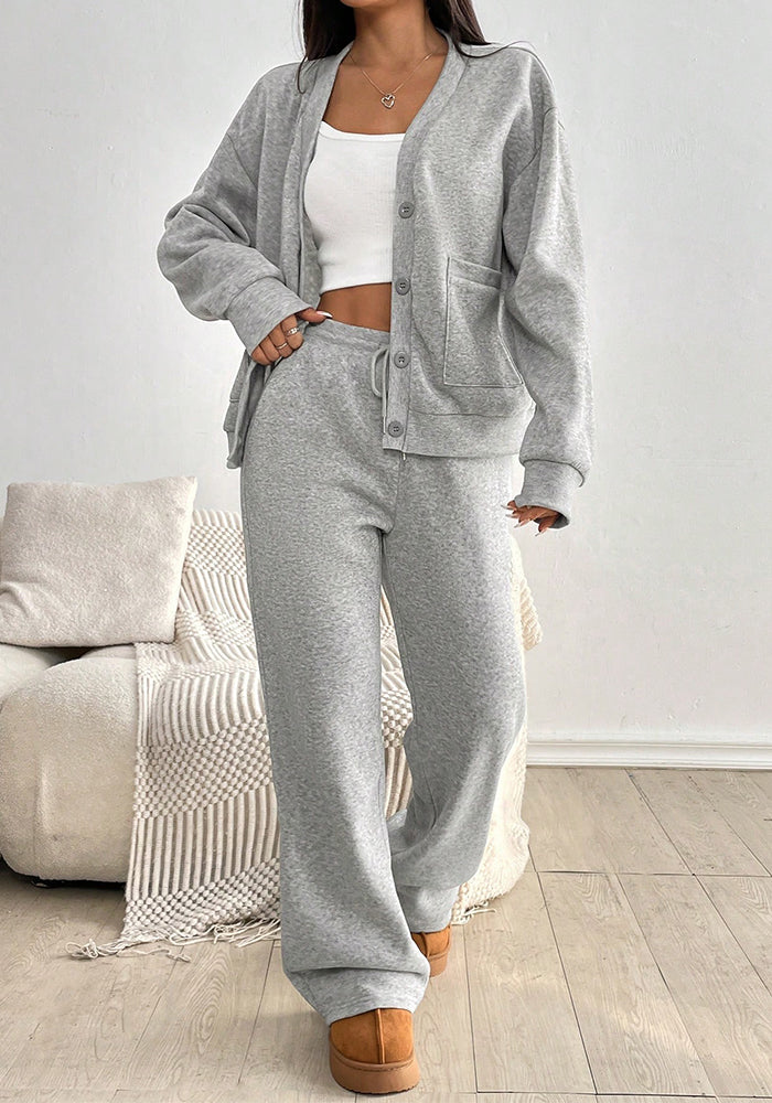 Women's Autumn & Winter Button Coat & Wide-Leg Pants Casual Set