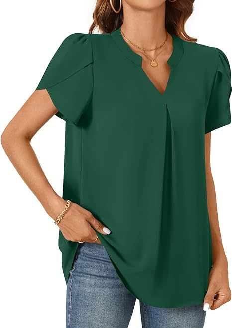 Women summer v-neck petal sleeve shirt 16