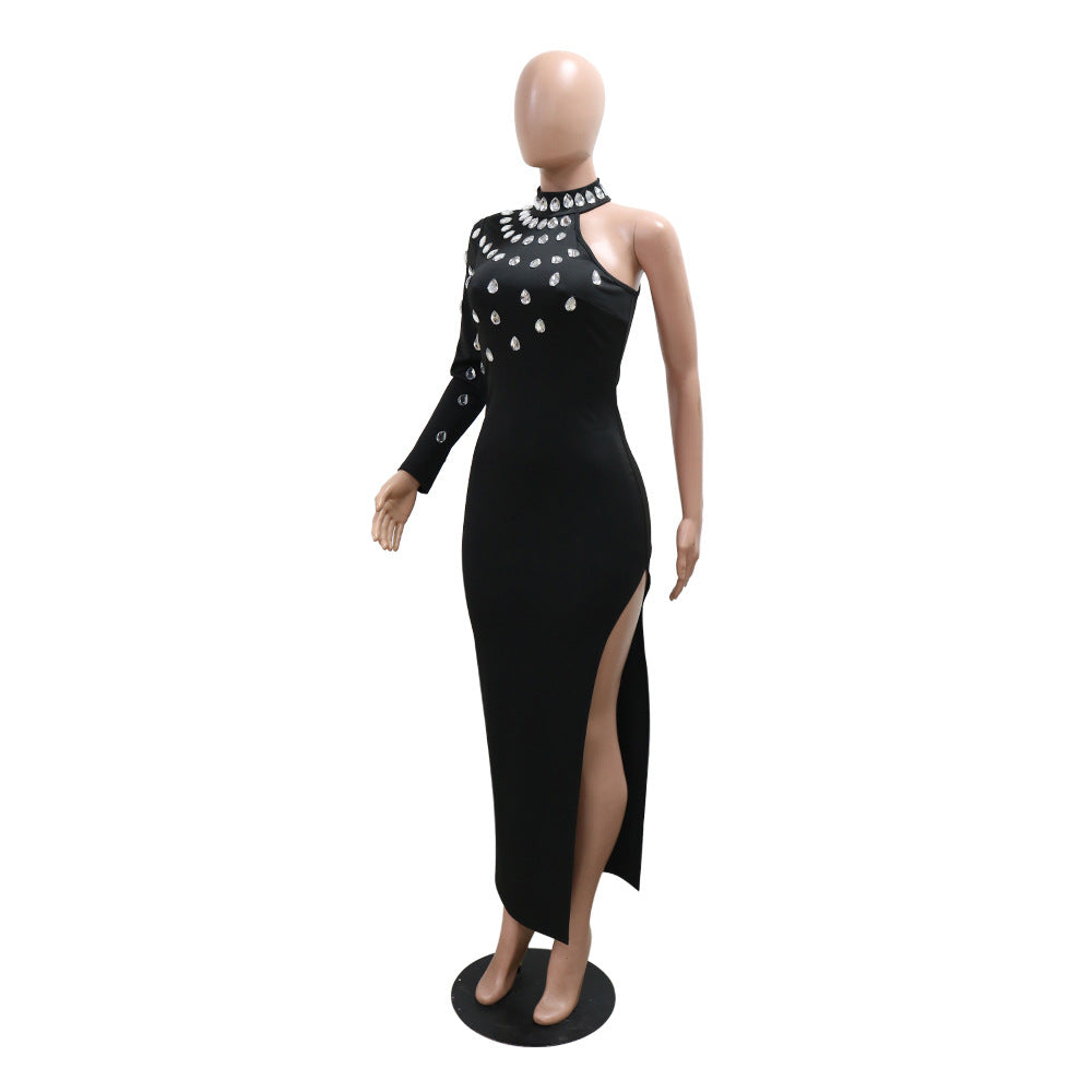 Women Round Neck Beaded Slit Solid Dress 8