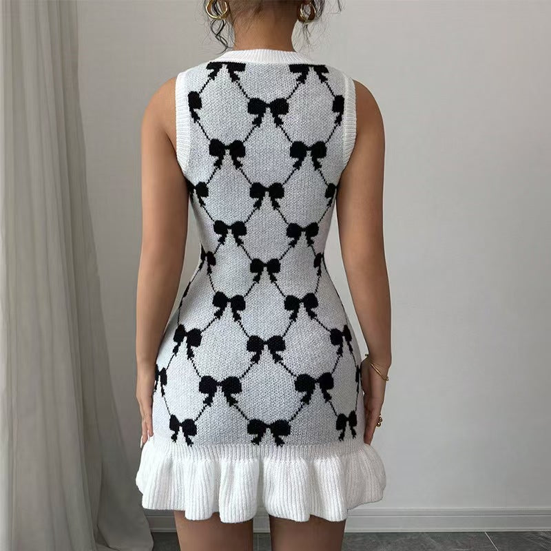Women Summer Bow Jacquard Knitting Sleeveless Dress 12