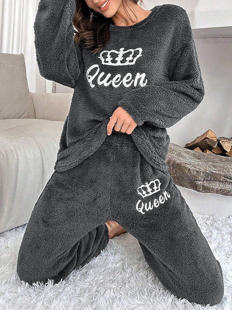 Autumn Winter Fleece Plus Size Two Piece Pajamas Ladies' Home Wear 6