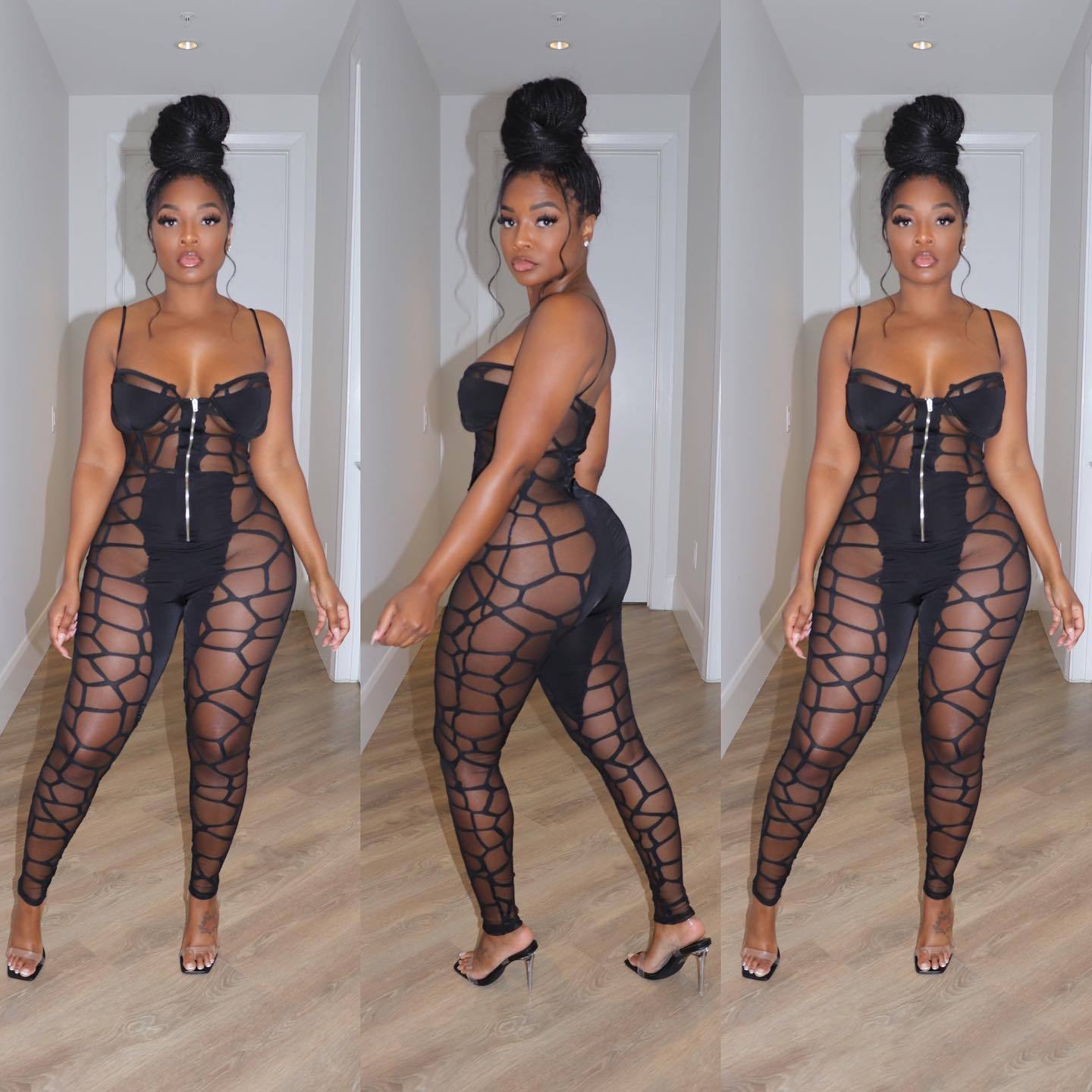 Women Sexy Irregular Mesh Jumpsuit