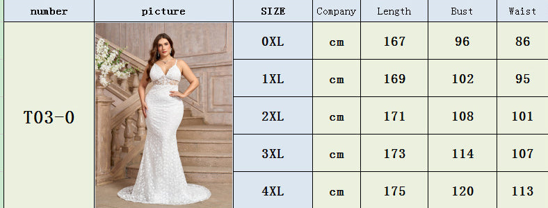 Plus Size Women Sexy White Suspender V-Neck Trailing Wedding Dress 9