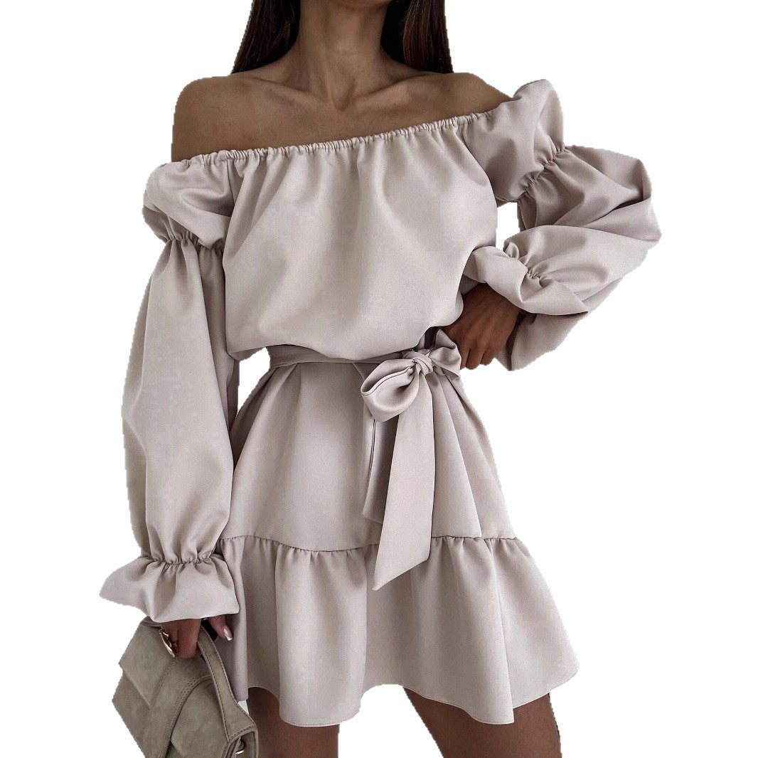 Women Fall Casual Solid Off-Shoulder Dress 7