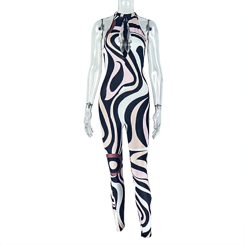 Women's Trendy Sleeveless Zebra Print Hollow-Out Bodycon Jumpsuit 6