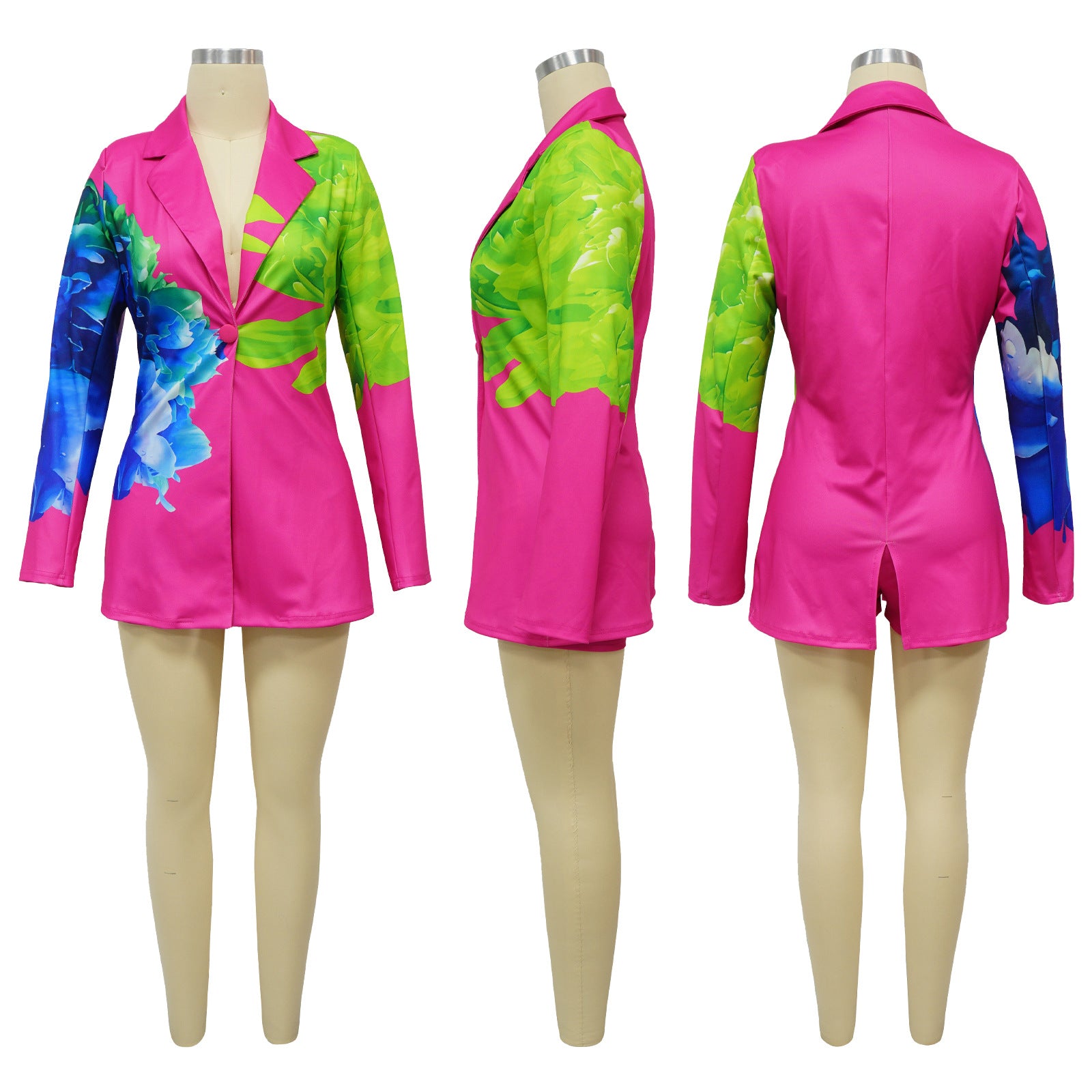 Women's Fashion Casual Collar Printed Blazer Shorts Two Piece Suit 14