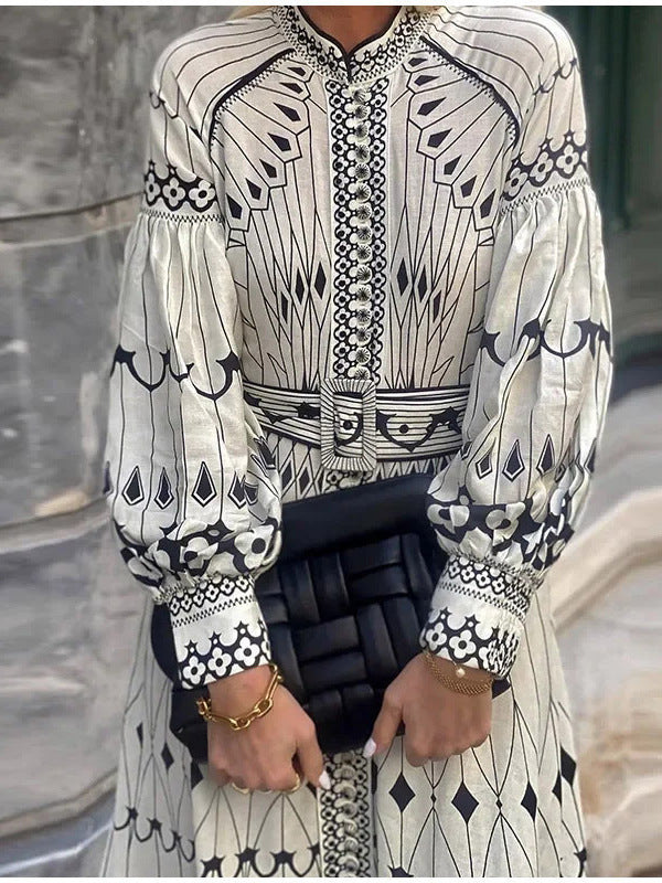 Spring Women's Elegant Long Sleeve Printed Long Dress 6