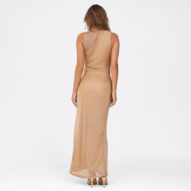 Spring Women’s Chic Round Neck Cutout Sexy High Slit Long Dress