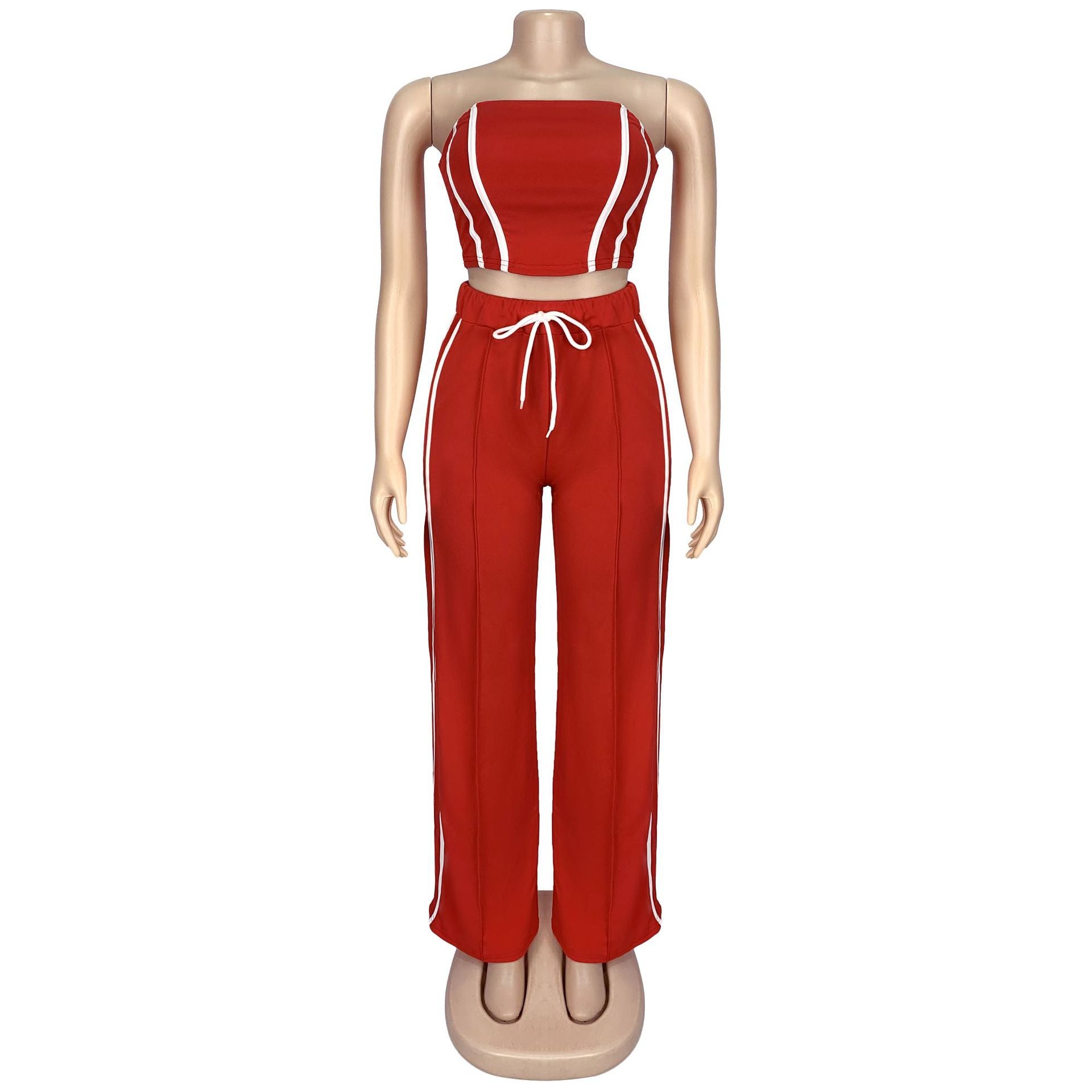 Women Summer Sexy Strapless Top and Two-Piece Pants Set 6