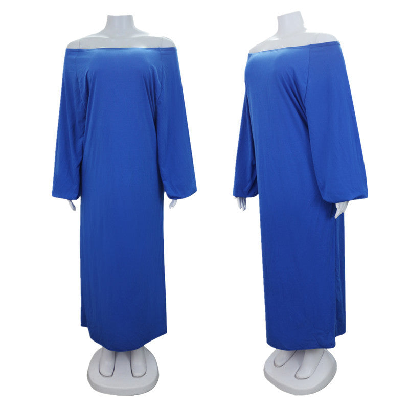 Plus Size Women Solid Off Shoulder Loose Dress