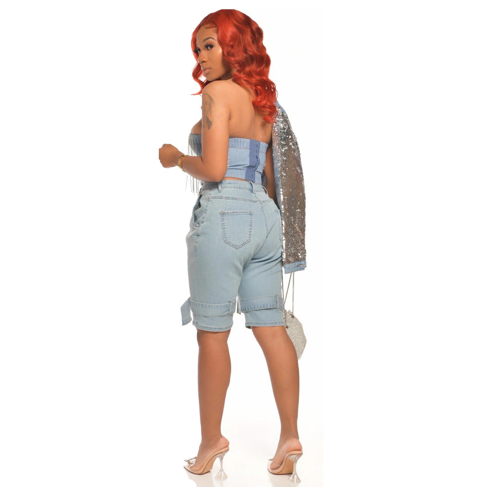 Sexy Women's Mid Rise Straight Light Color Shorts Women's Denim Pants 6