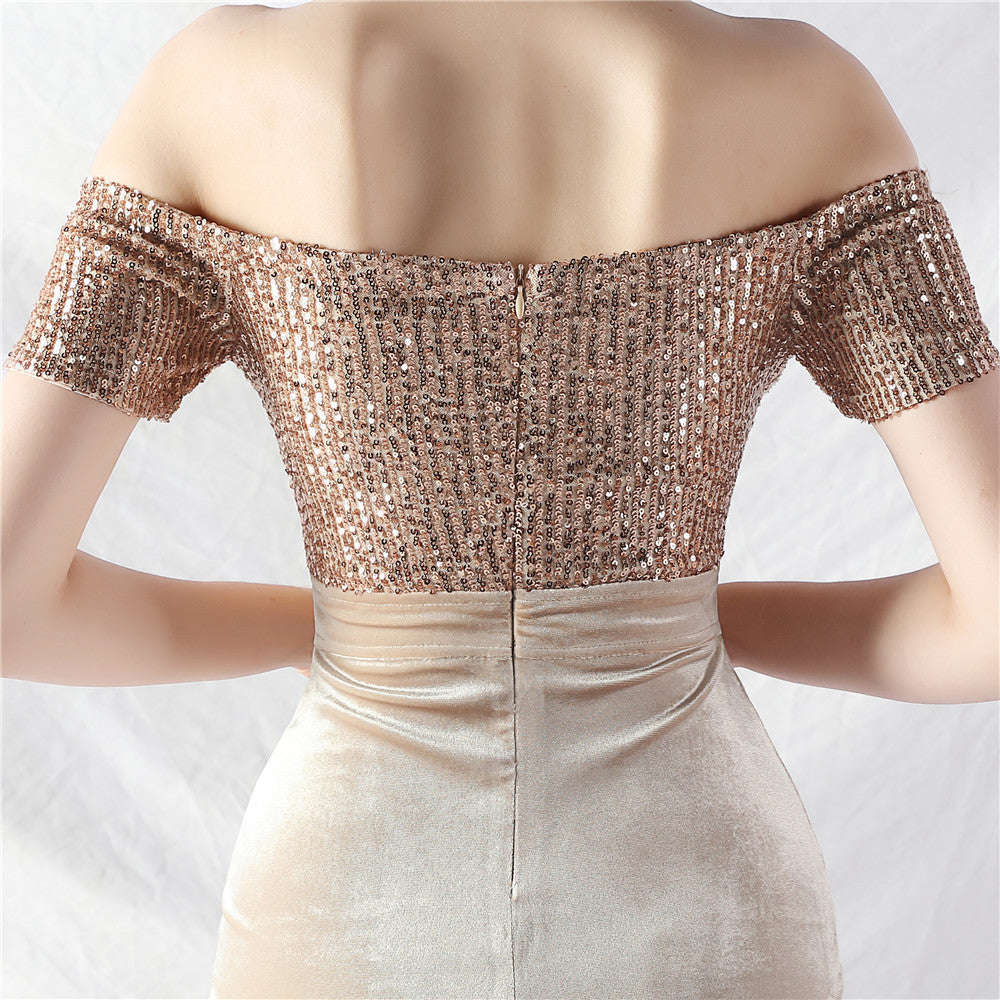 Off Shoulder Sequin Slit Plus Size Formal Party Evening Dress 24