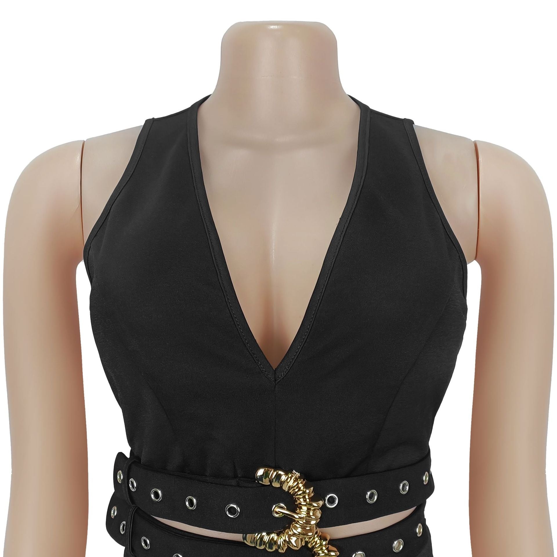 Women V-Neck Buckled Belt Top and Pants Two-Piece Set 12