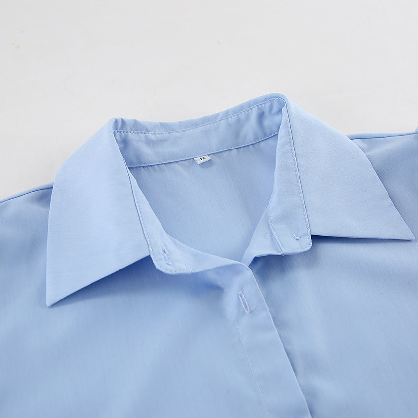 Women autumn and winter blue Turndown Collar Bell Bottom sleeve Shirts 14