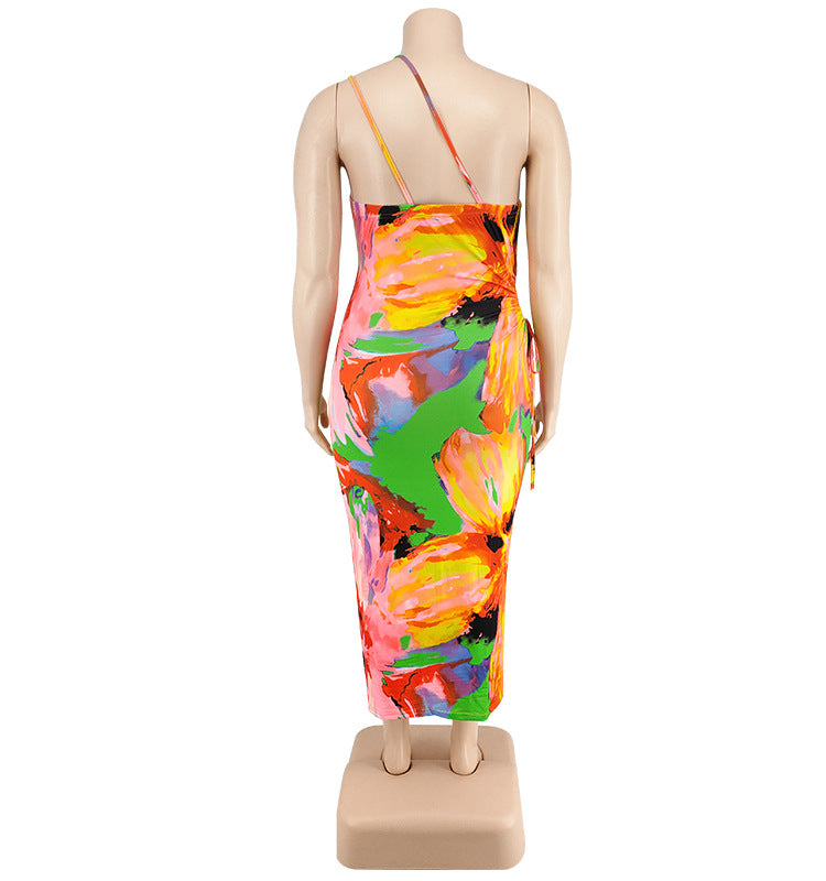 Plus Size Women's Summer Sexy Printed Strap Low Back Slim Dress 20