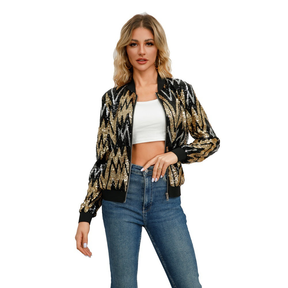 Fashionable Spring And Autumn Long-Sleeved Trendy Women's Sequined Jackets 7