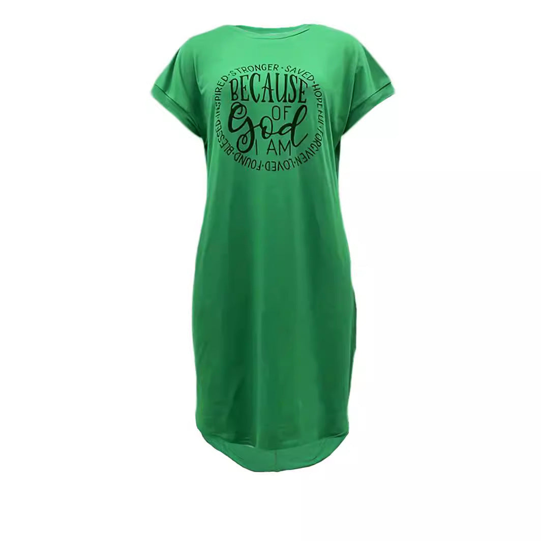 Women Summer Letter Print Short Sleeve Round Neck Bodycon Dress 3